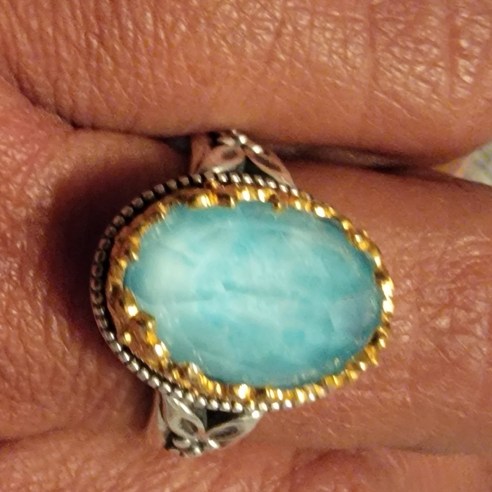 Gorgeous"Pop Rock" ring, Size 7. SS, Gold Turquoise and  Qurtz by Gerochristo